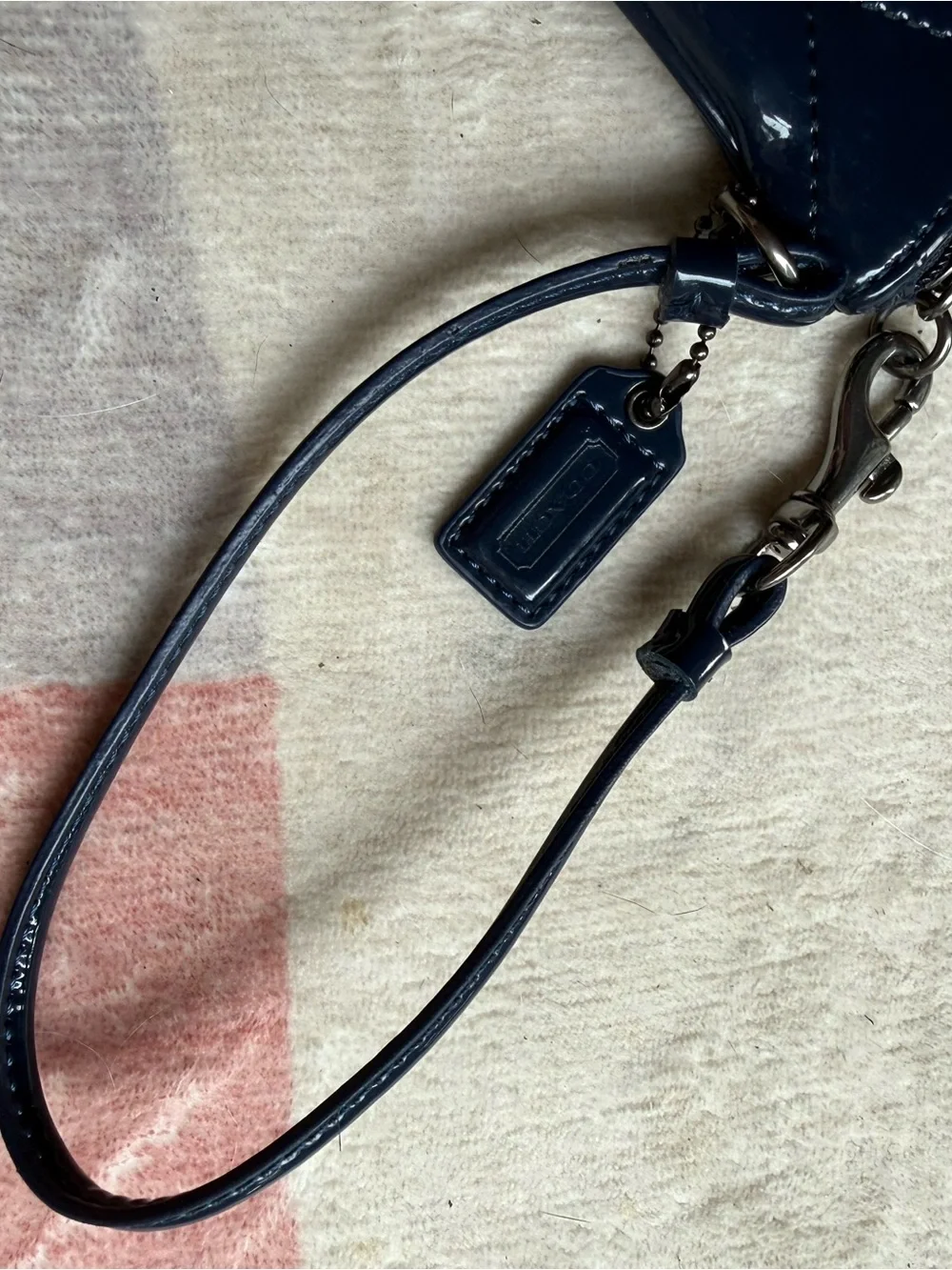Coach Poppy Navy Quilted Patent Wristlet with Strap